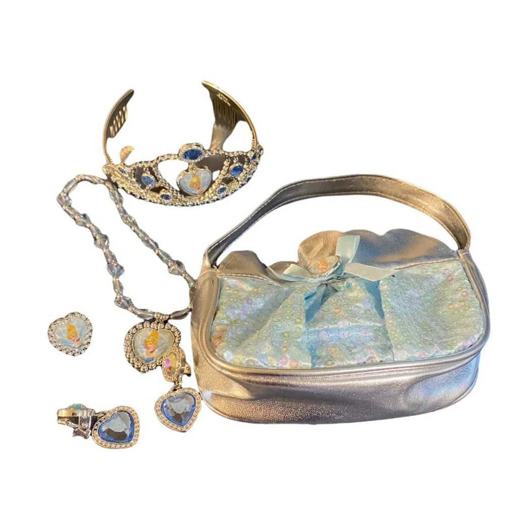 Disney Cinderella Dress Up Halloween princess Costume Shoes Jewelry Purse Lot